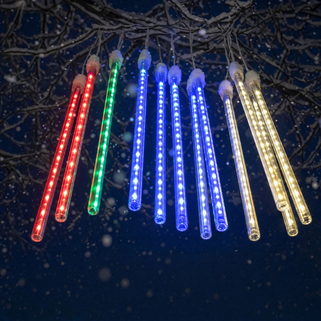 Multicolour meteor light tubes in red, green, blue and warm white