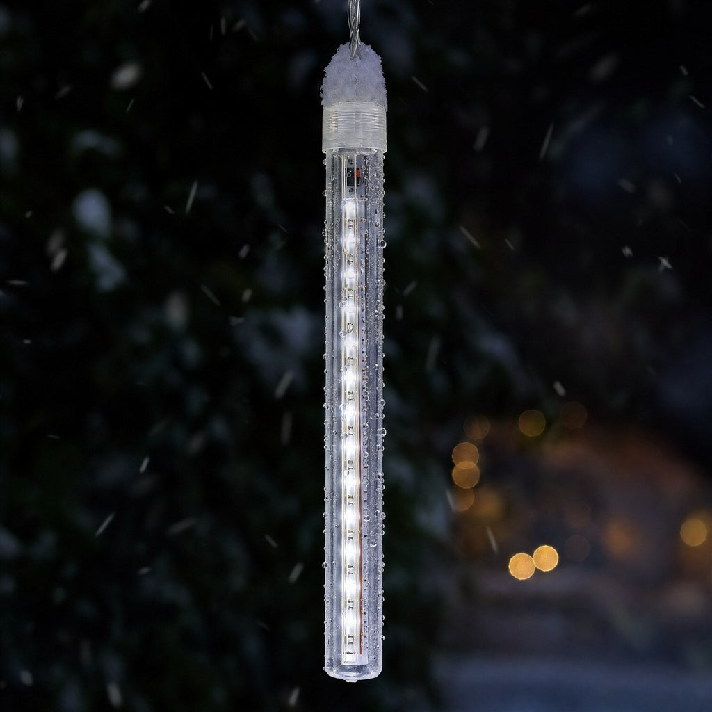 Close-up of a single meteor light tube showing the double-sided LEDs